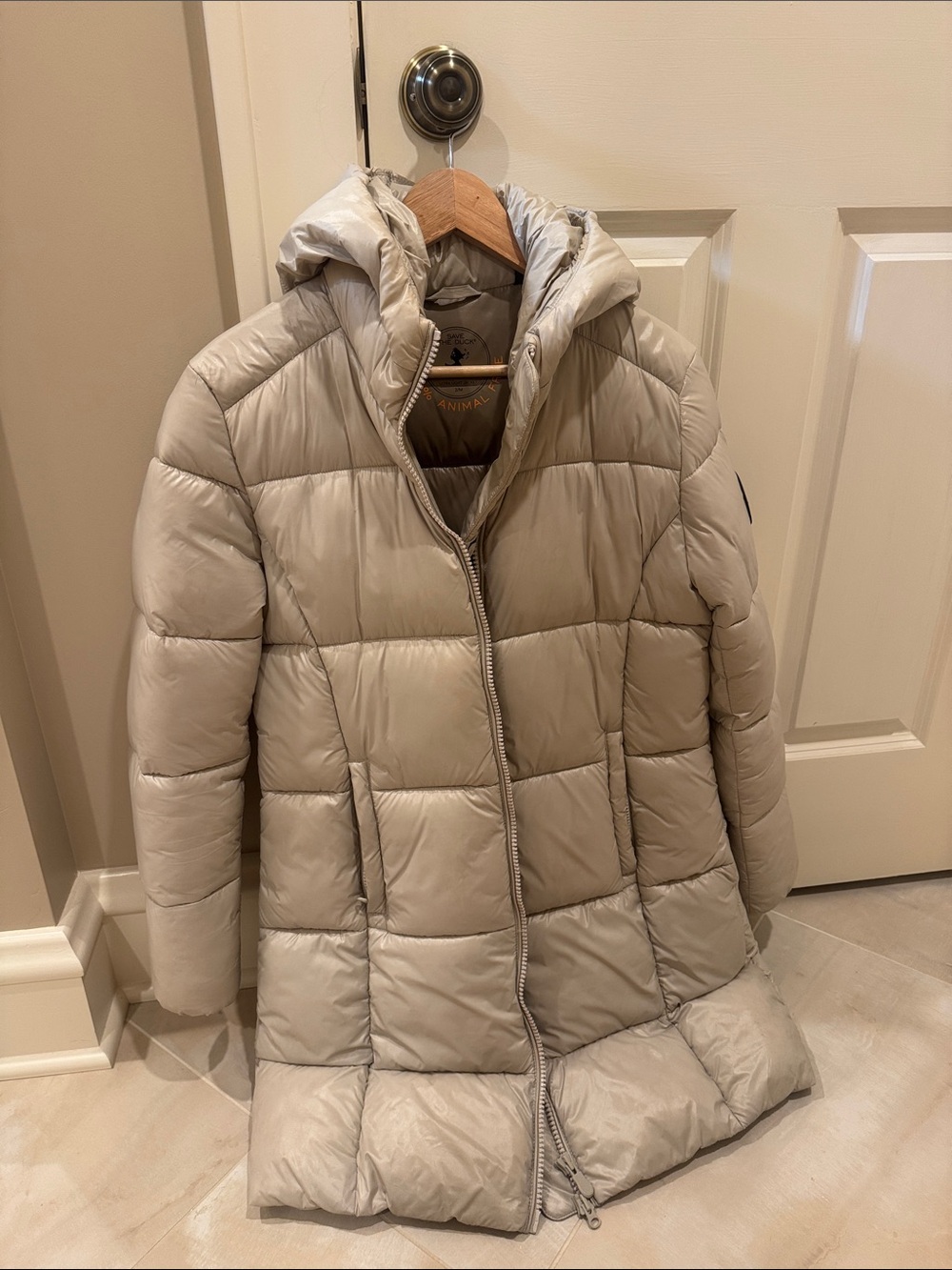SAVE THE DUCK Women's Light Beige Hooded Puffer Coat